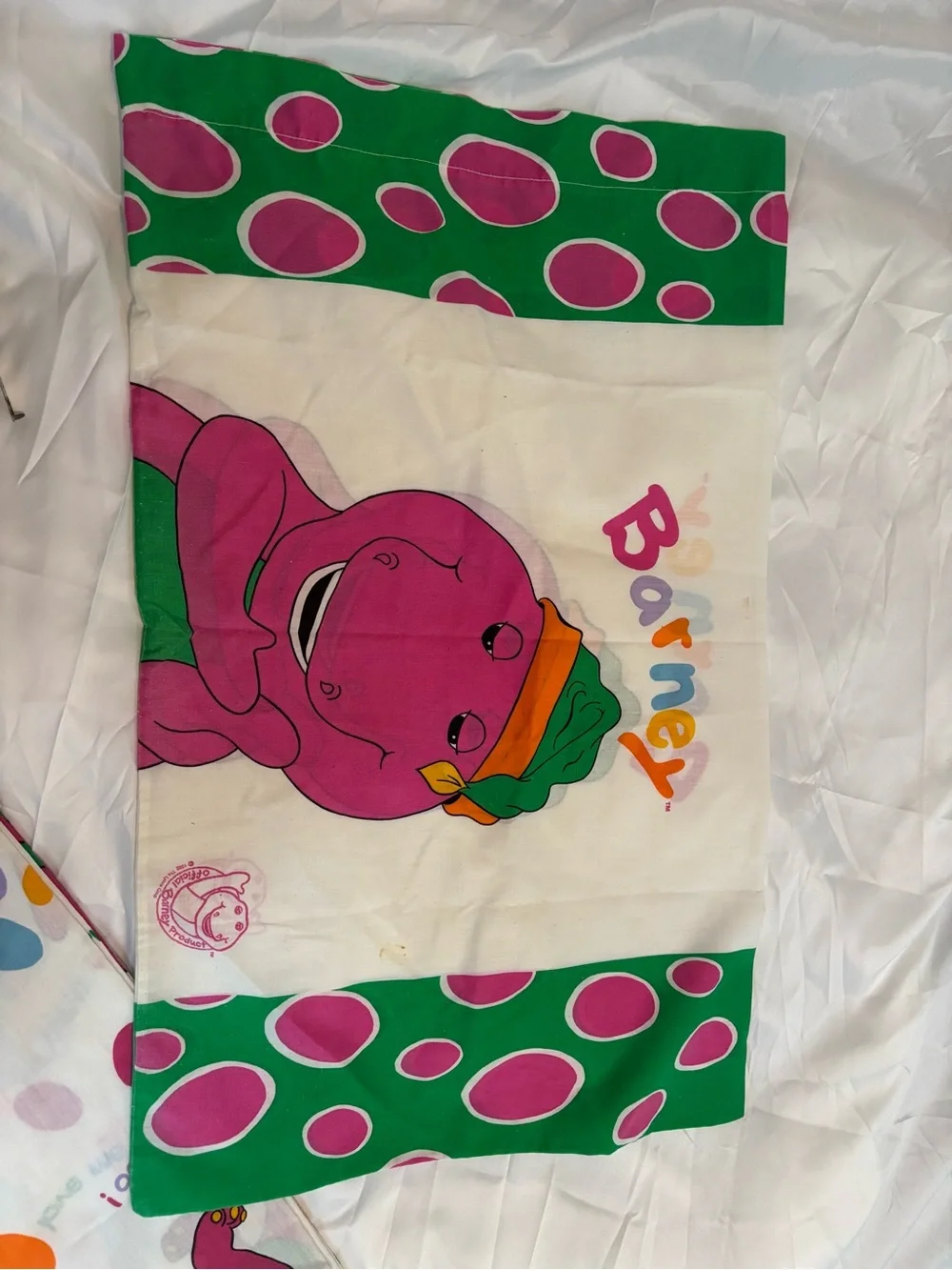 Vintage Barney 1992 kids Sheet Set in Pink Green and White